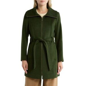 Michael Kors Womens Green Wool Blend Full Zip Belt Mid Length Pea Coat Sz XL New